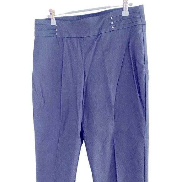 Pull on pants wide waistband grommet detail dark dusty navy blue JM Collection M - Picture 2 of 8